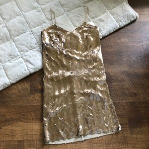 J. Crew Gold Sequin Herringbone Slip Dress Size 8